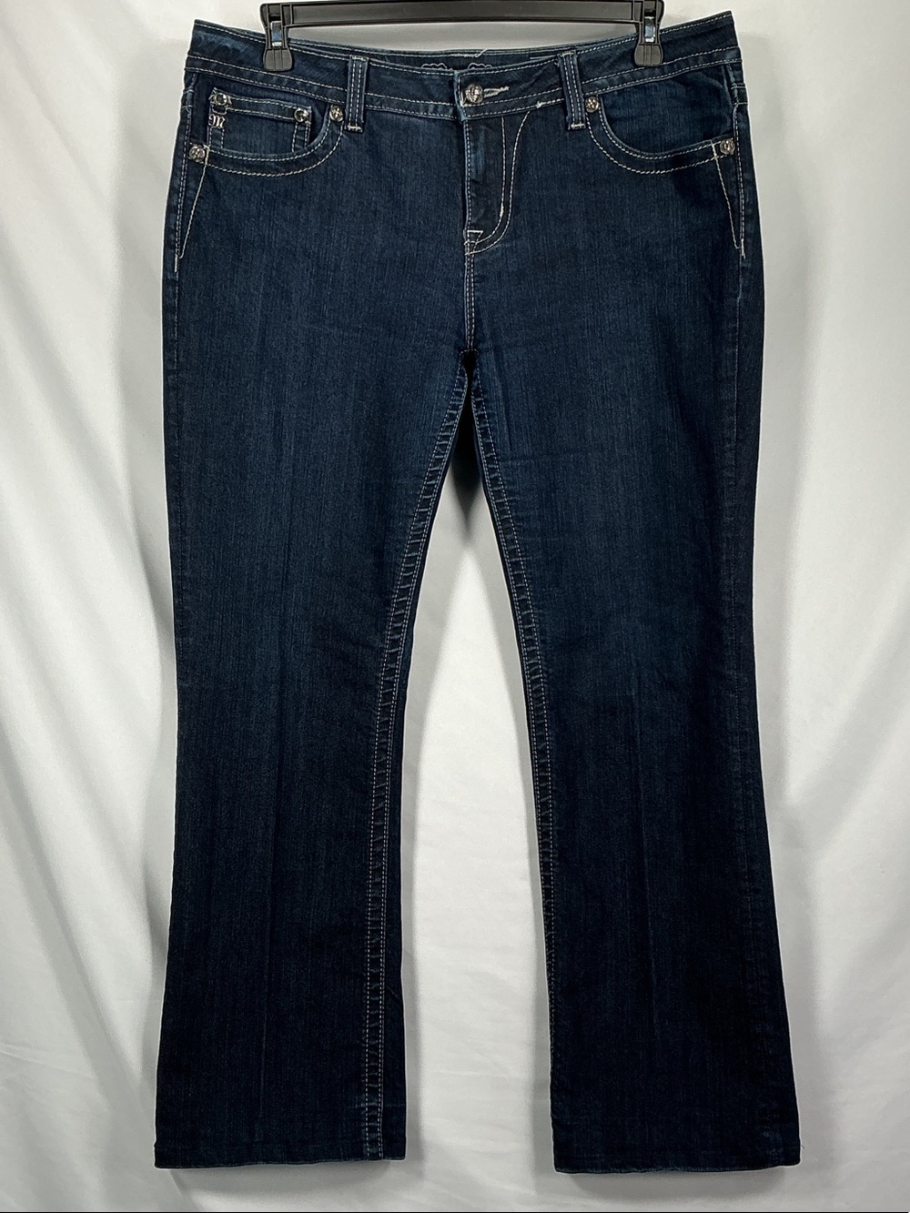 Miss Me For Buckle Zebra Glitz Easy Bootcut Jeans Sz 34x30.5 Dark Blue Wash Y2K